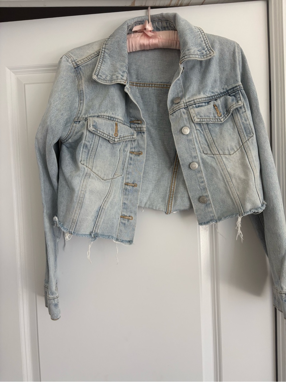 Sage Light Wash Denim Jacket in Pale Blue